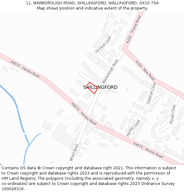 11, WARBOROUGH ROAD, SHILLINGFORD, WALLINGFORD, OX10 7SA: Location map and indicative extent of plot