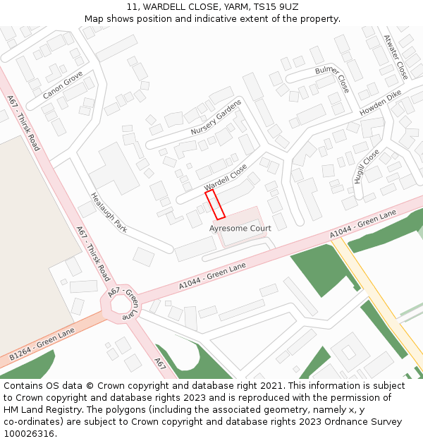 11, WARDELL CLOSE, YARM, TS15 9UZ: Location map and indicative extent of plot