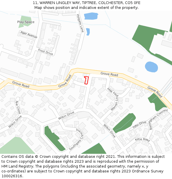 11, WARREN LINGLEY WAY, TIPTREE, COLCHESTER, CO5 0FE: Location map and indicative extent of plot