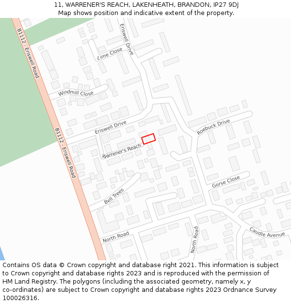 11, WARRENER'S REACH, LAKENHEATH, BRANDON, IP27 9DJ: Location map and indicative extent of plot