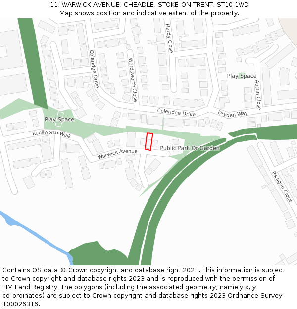 11, WARWICK AVENUE, CHEADLE, STOKE-ON-TRENT, ST10 1WD: Location map and indicative extent of plot