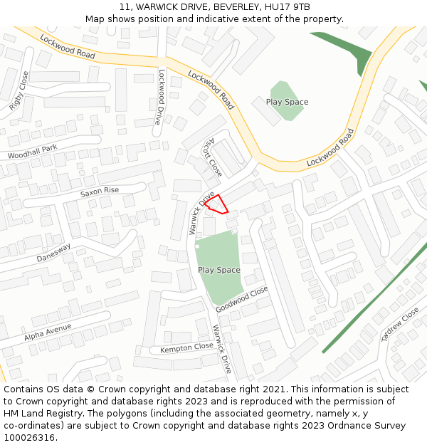 11, WARWICK DRIVE, BEVERLEY, HU17 9TB: Location map and indicative extent of plot