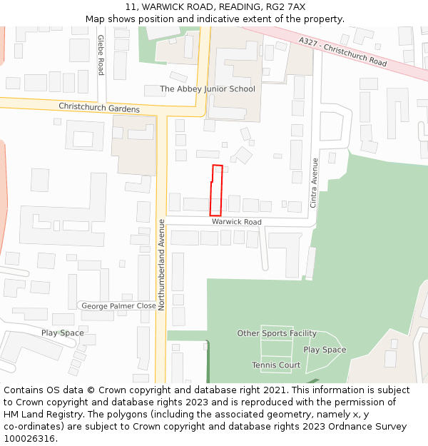 11, WARWICK ROAD, READING, RG2 7AX: Location map and indicative extent of plot