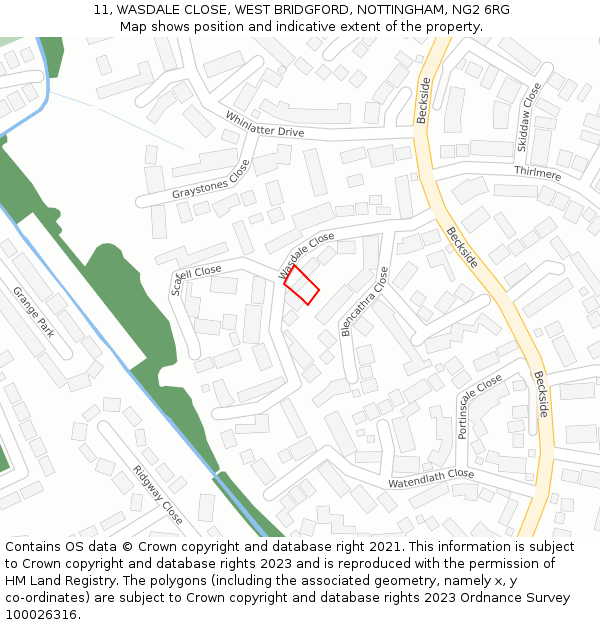 11, WASDALE CLOSE, WEST BRIDGFORD, NOTTINGHAM, NG2 6RG: Location map and indicative extent of plot