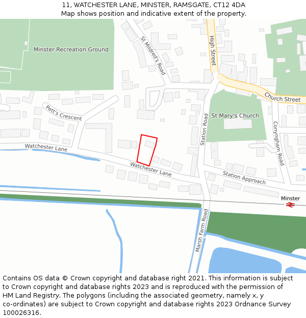 11, WATCHESTER LANE, MINSTER, RAMSGATE, CT12 4DA: Location map and indicative extent of plot