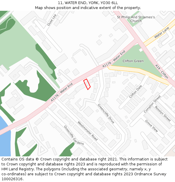 11, WATER END, YORK, YO30 6LL: Location map and indicative extent of plot