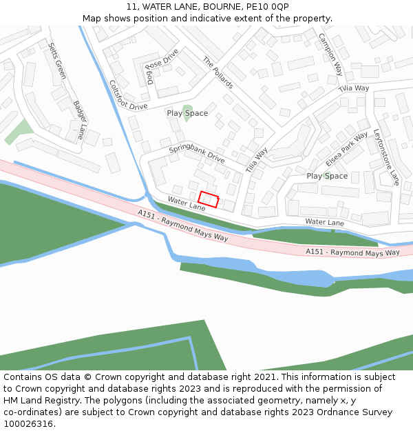 11, WATER LANE, BOURNE, PE10 0QP: Location map and indicative extent of plot