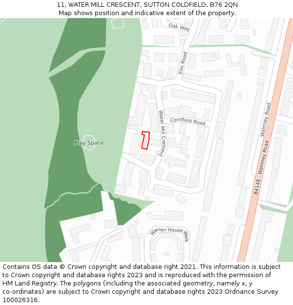 11, WATER MILL CRESCENT, SUTTON COLDFIELD, B76 2QN: Location map and indicative extent of plot