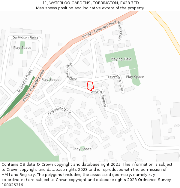 11, WATERLOO GARDENS, TORRINGTON, EX38 7ED: Location map and indicative extent of plot