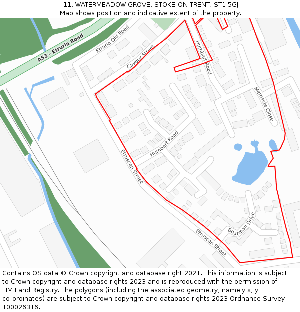 11, WATERMEADOW GROVE, STOKE-ON-TRENT, ST1 5GJ: Location map and indicative extent of plot