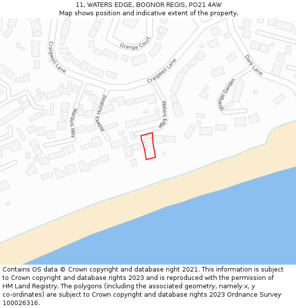 11, WATERS EDGE, BOGNOR REGIS, PO21 4AW: Location map and indicative extent of plot