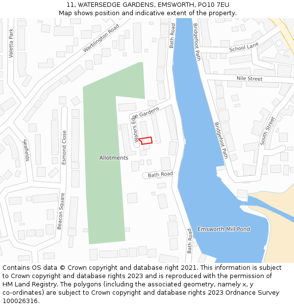 11, WATERSEDGE GARDENS, EMSWORTH, PO10 7EU: Location map and indicative extent of plot