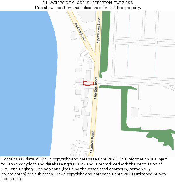 11, WATERSIDE CLOSE, SHEPPERTON, TW17 0SS: Location map and indicative extent of plot