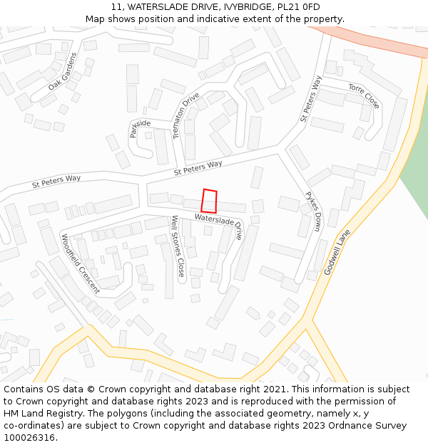 11, WATERSLADE DRIVE, IVYBRIDGE, PL21 0FD: Location map and indicative extent of plot