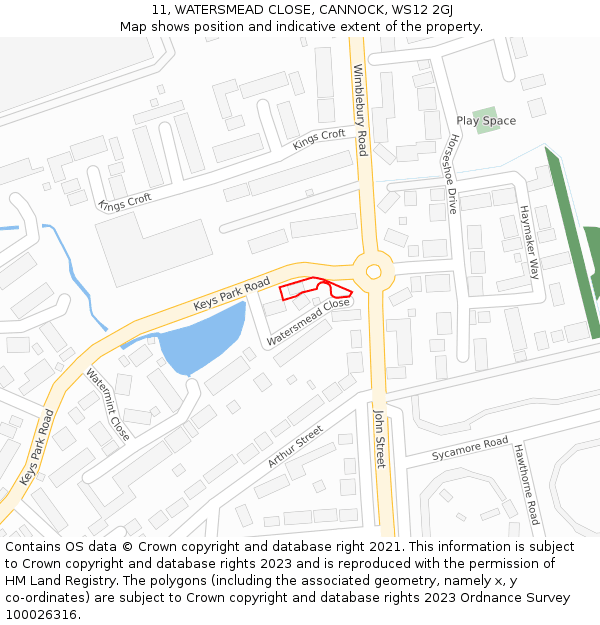 11, WATERSMEAD CLOSE, CANNOCK, WS12 2GJ: Location map and indicative extent of plot