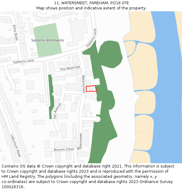 11, WATERSMEET, FAREHAM, PO16 0TE: Location map and indicative extent of plot