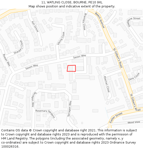 11, WATLING CLOSE, BOURNE, PE10 9XL: Location map and indicative extent of plot