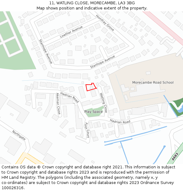 11, WATLING CLOSE, MORECAMBE, LA3 3BG: Location map and indicative extent of plot