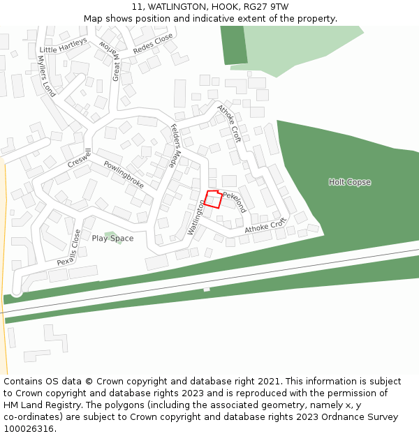 11, WATLINGTON, HOOK, RG27 9TW: Location map and indicative extent of plot