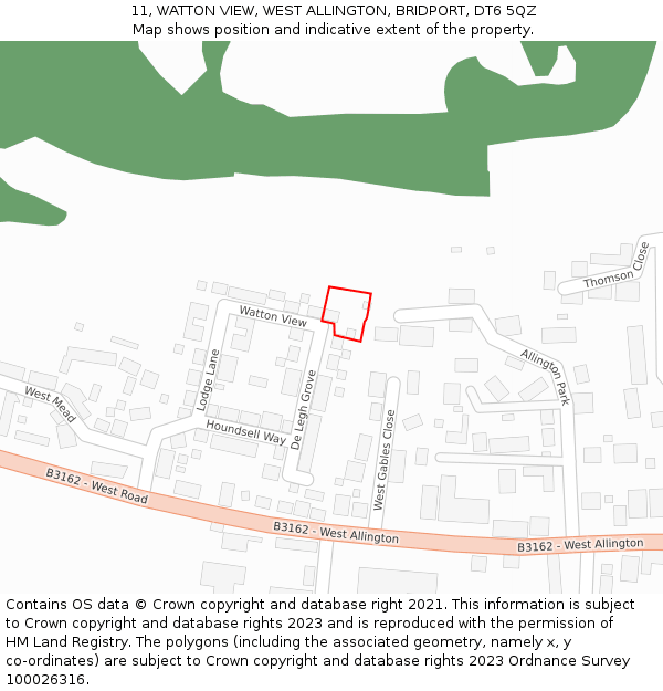 11, WATTON VIEW, WEST ALLINGTON, BRIDPORT, DT6 5QZ: Location map and indicative extent of plot