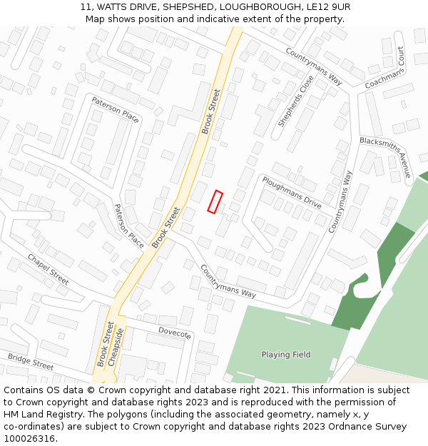 11, WATTS DRIVE, SHEPSHED, LOUGHBOROUGH, LE12 9UR: Location map and indicative extent of plot