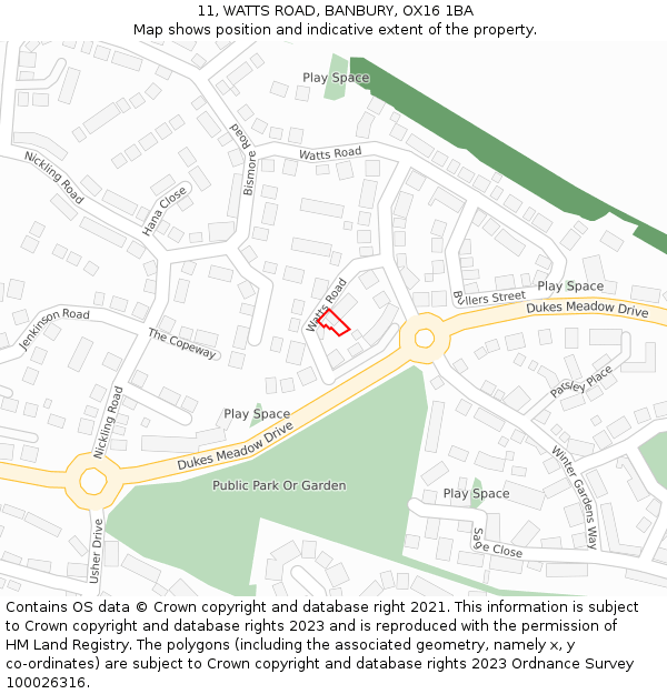 11, WATTS ROAD, BANBURY, OX16 1BA: Location map and indicative extent of plot