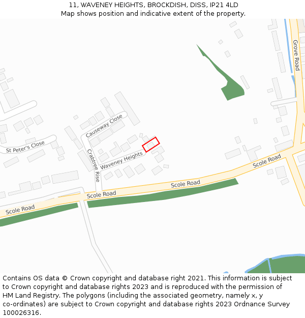 11, WAVENEY HEIGHTS, BROCKDISH, DISS, IP21 4LD: Location map and indicative extent of plot