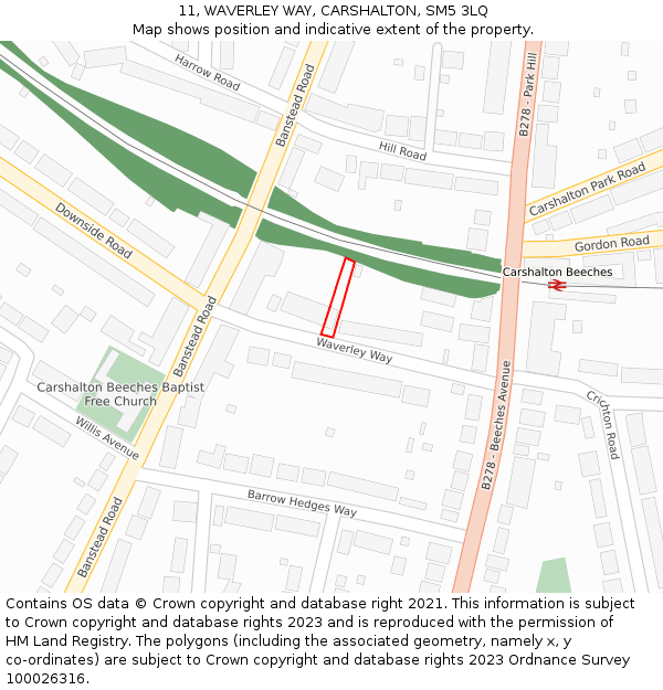 11, WAVERLEY WAY, CARSHALTON, SM5 3LQ: Location map and indicative extent of plot