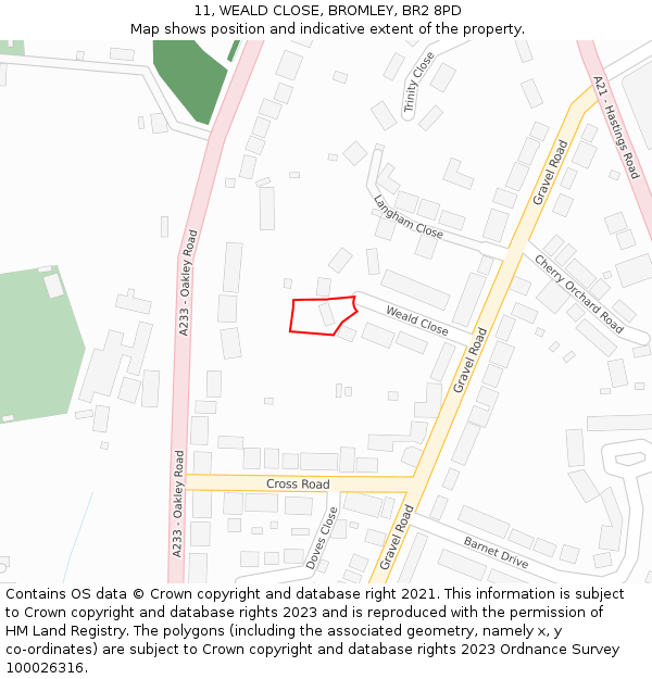 11, WEALD CLOSE, BROMLEY, BR2 8PD: Location map and indicative extent of plot