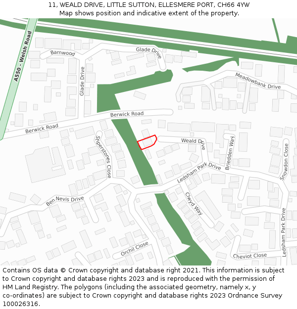 11, WEALD DRIVE, LITTLE SUTTON, ELLESMERE PORT, CH66 4YW: Location map and indicative extent of plot