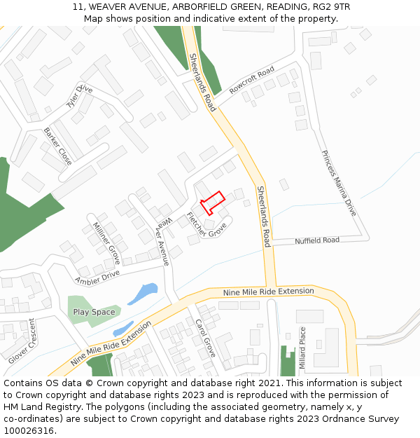 11, WEAVER AVENUE, ARBORFIELD GREEN, READING, RG2 9TR: Location map and indicative extent of plot