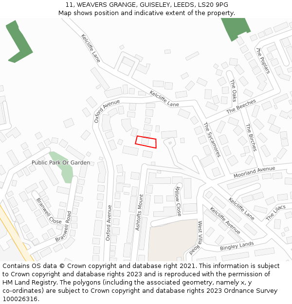 11, WEAVERS GRANGE, GUISELEY, LEEDS, LS20 9PG: Location map and indicative extent of plot