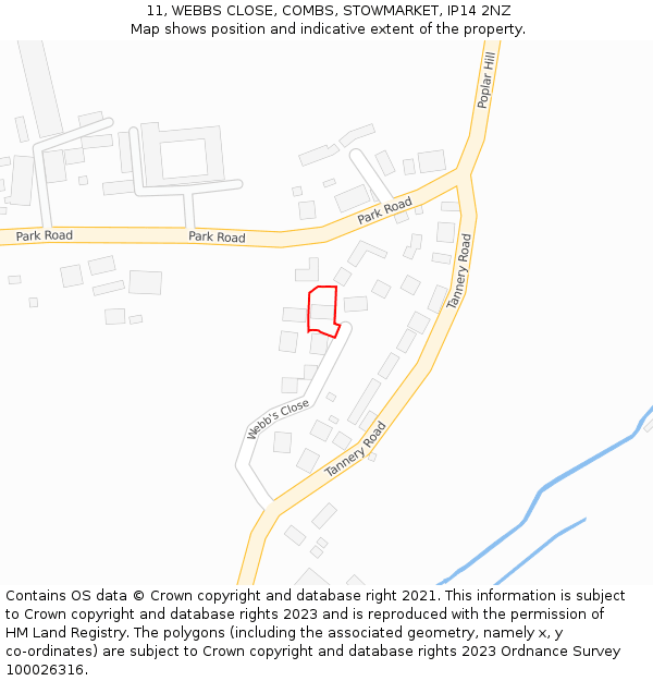 11, WEBBS CLOSE, COMBS, STOWMARKET, IP14 2NZ: Location map and indicative extent of plot