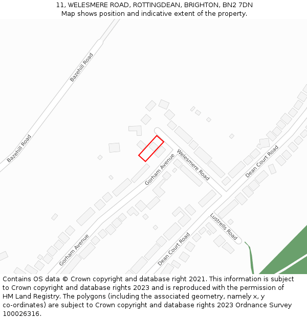 11, WELESMERE ROAD, ROTTINGDEAN, BRIGHTON, BN2 7DN: Location map and indicative extent of plot