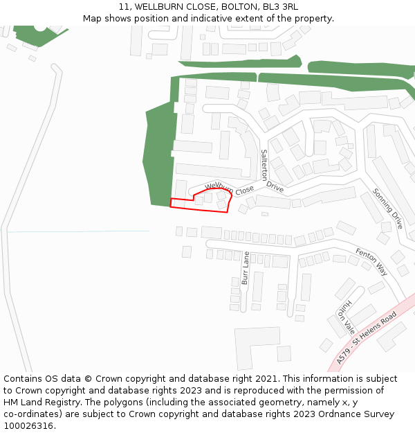 11, WELLBURN CLOSE, BOLTON, BL3 3RL: Location map and indicative extent of plot