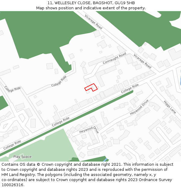 11, WELLESLEY CLOSE, BAGSHOT, GU19 5HB: Location map and indicative extent of plot