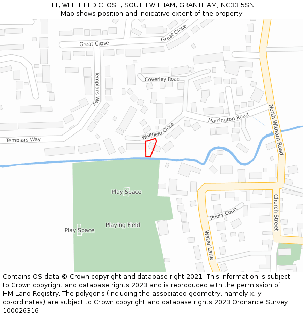 11, WELLFIELD CLOSE, SOUTH WITHAM, GRANTHAM, NG33 5SN: Location map and indicative extent of plot