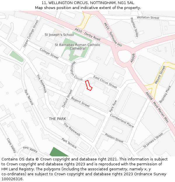 11, WELLINGTON CIRCUS, NOTTINGHAM, NG1 5AL: Location map and indicative extent of plot