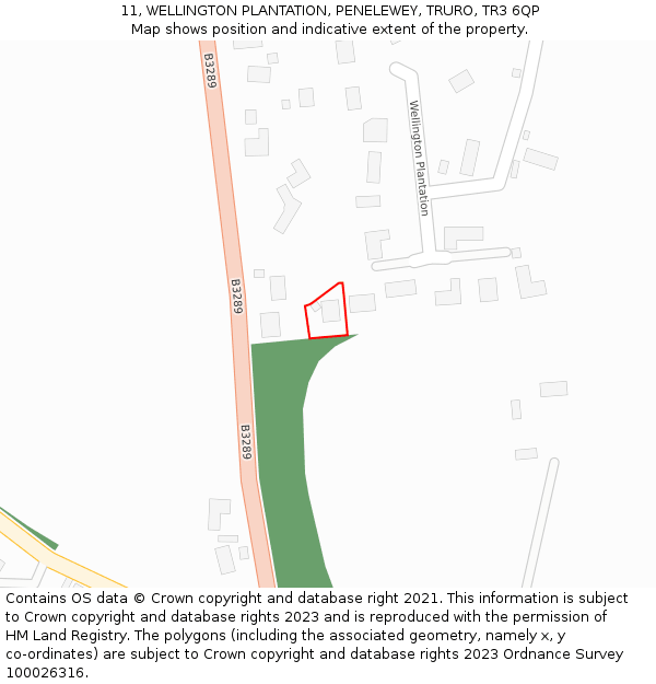 11, WELLINGTON PLANTATION, PENELEWEY, TRURO, TR3 6QP: Location map and indicative extent of plot