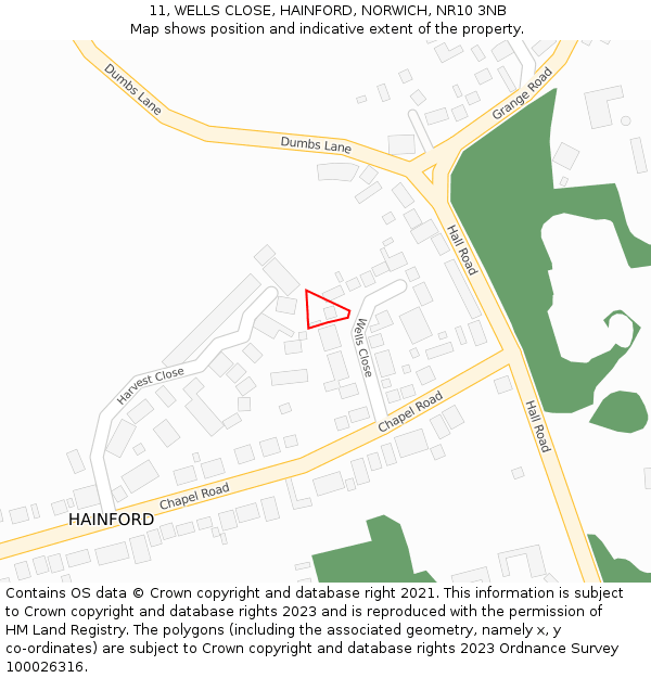 11, WELLS CLOSE, HAINFORD, NORWICH, NR10 3NB: Location map and indicative extent of plot