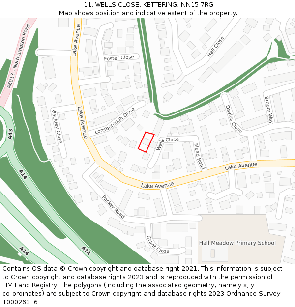 11, WELLS CLOSE, KETTERING, NN15 7RG: Location map and indicative extent of plot