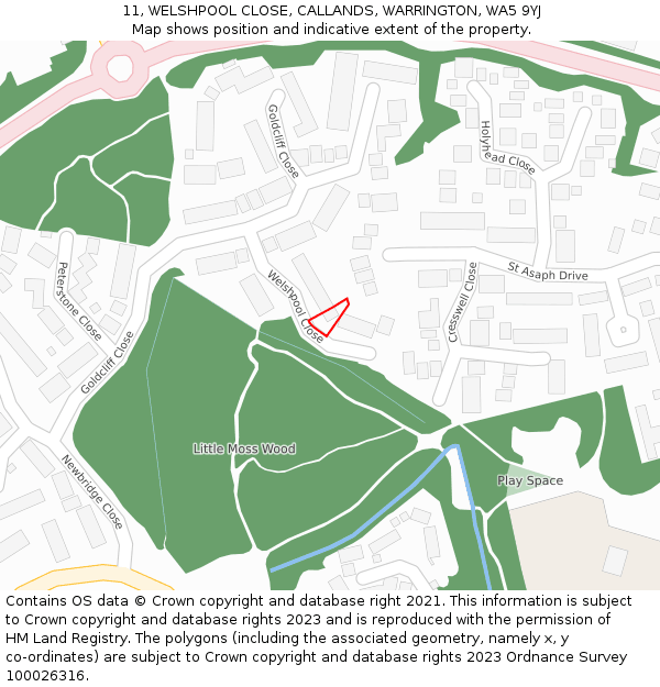 11, WELSHPOOL CLOSE, CALLANDS, WARRINGTON, WA5 9YJ: Location map and indicative extent of plot