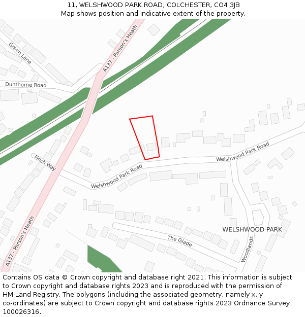 11, WELSHWOOD PARK ROAD, COLCHESTER, CO4 3JB: Location map and indicative extent of plot