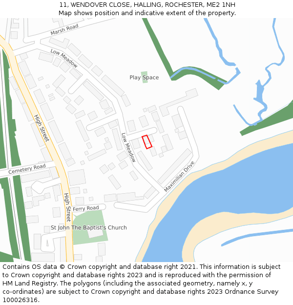11, WENDOVER CLOSE, HALLING, ROCHESTER, ME2 1NH: Location map and indicative extent of plot