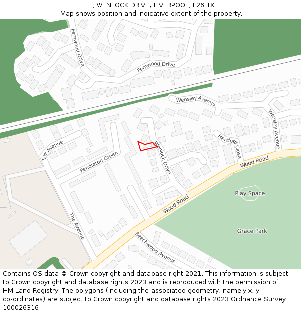 11, WENLOCK DRIVE, LIVERPOOL, L26 1XT: Location map and indicative extent of plot