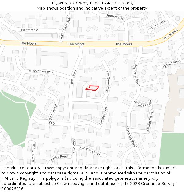 11, WENLOCK WAY, THATCHAM, RG19 3SQ: Location map and indicative extent of plot