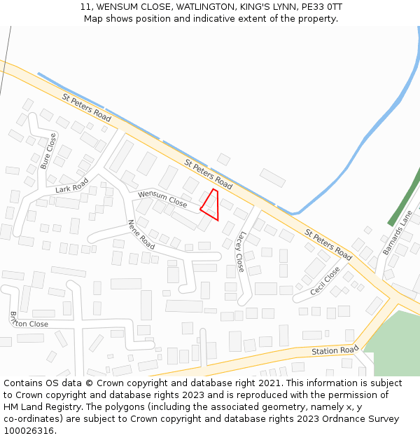 11, WENSUM CLOSE, WATLINGTON, KING'S LYNN, PE33 0TT: Location map and indicative extent of plot