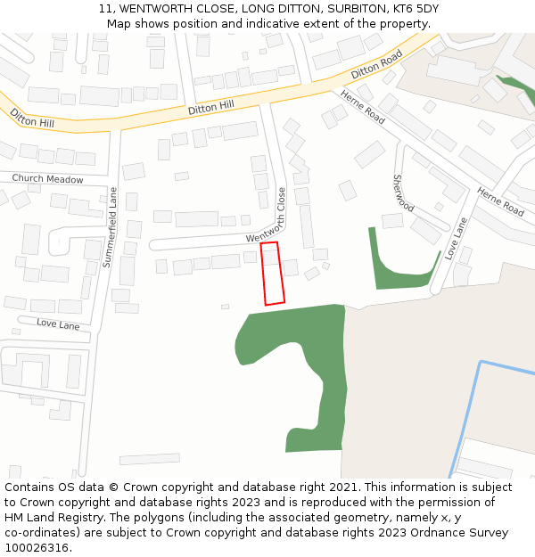 11, WENTWORTH CLOSE, LONG DITTON, SURBITON, KT6 5DY: Location map and indicative extent of plot