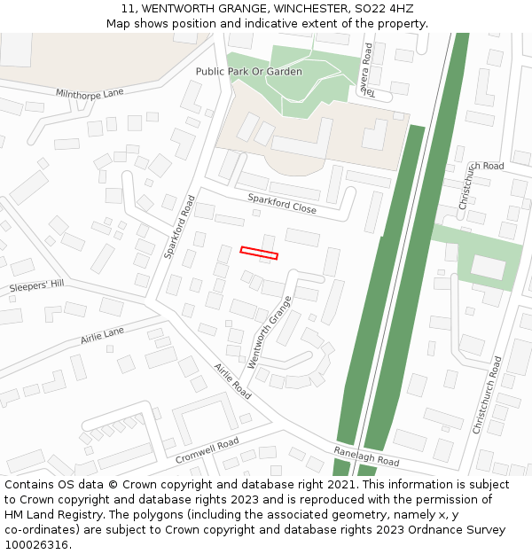 11, WENTWORTH GRANGE, WINCHESTER, SO22 4HZ: Location map and indicative extent of plot