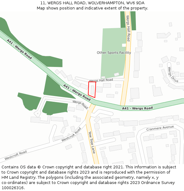 11, WERGS HALL ROAD, WOLVERHAMPTON, WV6 9DA: Location map and indicative extent of plot